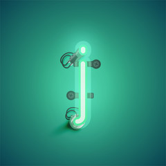 Green realistic neon character with wires and console from a fontset, vector illustration