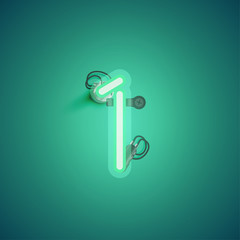 Green realistic neon character with wires and console from a fontset, vector illustration