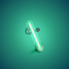 Green realistic neon character with wires and console from a fontset, vector illustration