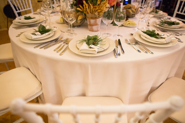 Beautiful settings for wedding in restaurant