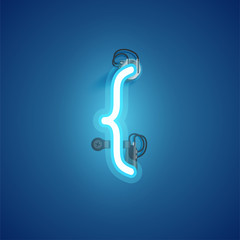 Blue realistic neon character with wires and console from a fontset, vector illustration