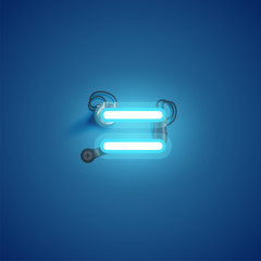 Blue realistic neon character with wires and console from a fontset, vector illustration