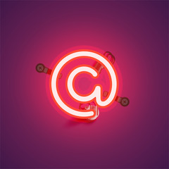 Red realistic neon character with wires and console from a fontset, vector illustration