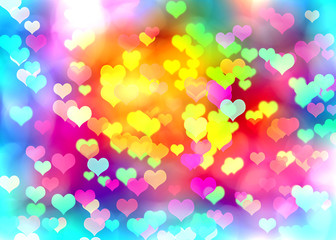 Colorful bokeh background of hearts