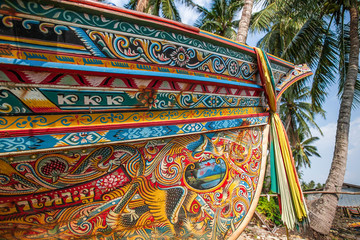 Painted traditional Thai-Malayu fishing boat.