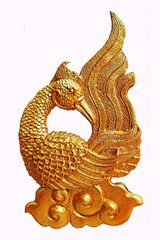 Beautiful Traditional Golden Peacock Statue on White Background