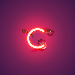 Red realistic neon character with wires and console from a fontset, vector illustration