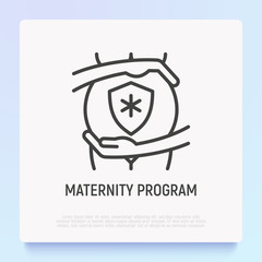 Maternity program, pregnancy insurance thin line icon. Modern vector illustration.