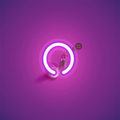 Pink realistic neon character with wires and console from a fontset, vector illustration