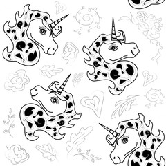 Seamless  patterns with unicorns , graphics. Vector illustration, can be used for fabrics, wallpaper and wrapping paper.