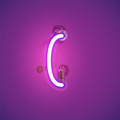Pink realistic neon character with wires and console from a fontset, vector illustration
