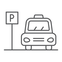 Parking thin line icon, auto and place, car zone sign, vector graphics, a linear pattern on a white background.
