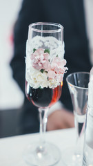 Wine glass with a piece of lemon.