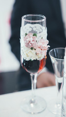 Wine glass with a piece of lemon.