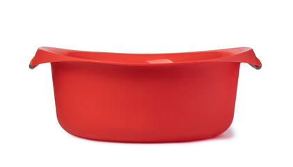 red plastic wash bowl