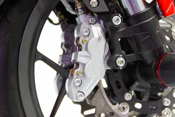 Close up - Detail Motorcycle brake disc and front wheel is part of the motorcycle.