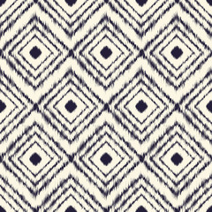 Monochrome dyed effect tribal diamond pattern inspired by Japanese traditional minimalist designs and Ikat dyeing technique.
