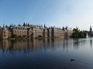 Binnenhof (States General’s seat) across the Hofvijver pond in the Hague, Netherlands