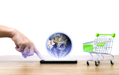 Online shopping‎ cart sell of e commerce convenience of Earth image provided by Nasa.
