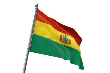 Bolivia flag waving isolated white background 3D illustration