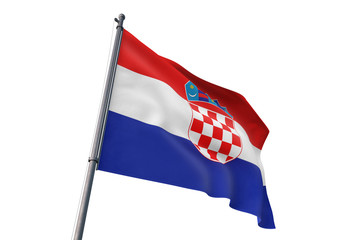 Croatia flag waving isolated white background 3D illustration