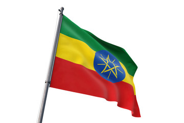 Ethiopia flag waving isolated white background 3D illustration