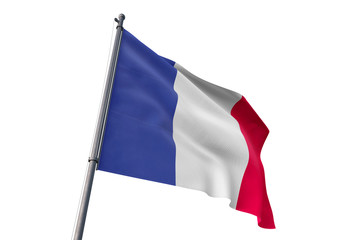 France flag waving isolated white background 3D illustration