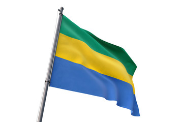 Gabon flag waving isolated white background 3D illustration