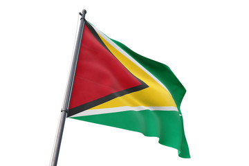 Guyana flag waving isolated white background 3D illustration