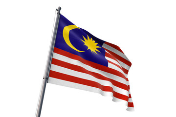 Malaysia flag waving isolated white background 3D illustration