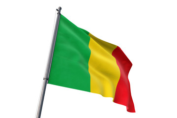 Mali flag waving isolated white background 3D illustration