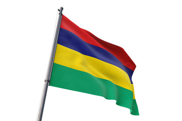 Mauritius flag waving isolated white background 3D illustration