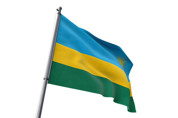 Rwanda flag waving isolated white background 3D illustration