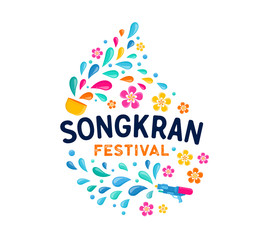 Songkran - water festival in Thailand. Thai new year national holiday. Colorful vector banner and background