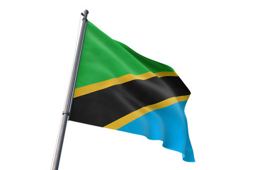 Tanzania flag waving isolated white background 3D illustration