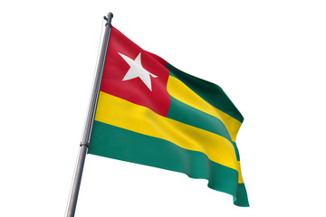 Togo flag waving isolated white background 3D illustration