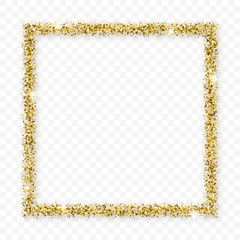 Gold Glitter Frame With Bland Shadows Isolated On Transparent  Background. Abstract Shiny Texture Squares Border. Golden Explosion Of Сonfetti. Vector Illustration, Eps 10.