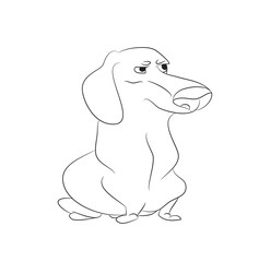 Vector illustration of a dachshund that sits, drawing lines