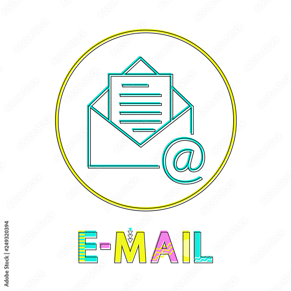 Poster e-mail round bright linear icon with open envelope that has letter inside. convenient way to send me
