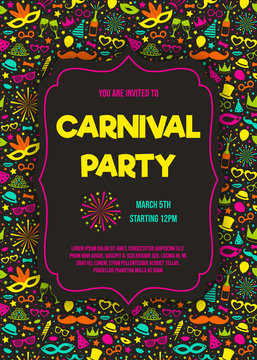 Carnaval Party - funny invitation with colorful background. Vector