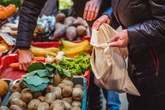 Shopping With Eco Shopper Bag At Street Market