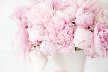 beautiful pink peony flowers bouquet in vase