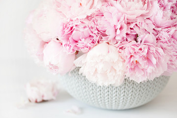 beautiful pink peony flowers bouquet in vase