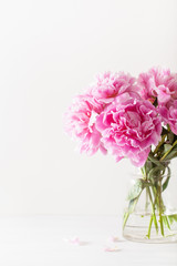 beautiful pink peony flowers bouquet in vase