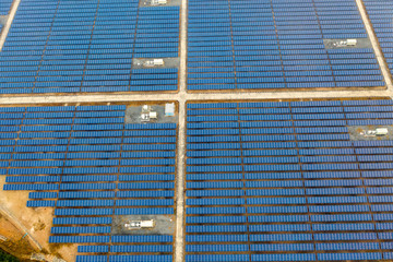 Aerial view of Solar Panels Farm. Alternative energy, clean energy.
