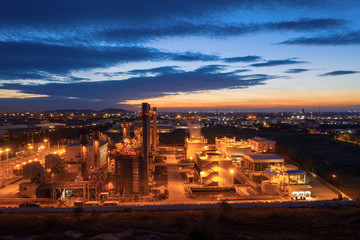 Aerial view. industrial power plant energy at night and twilight