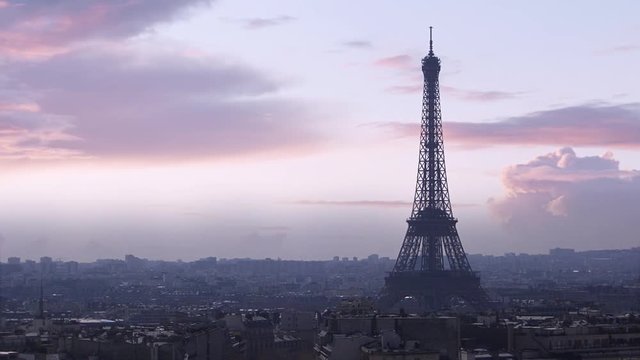 Evening time lapse of Paris and the Eiffel Tower. 