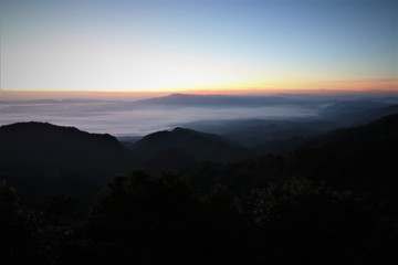 High mountain views amid the natural fog in the morning