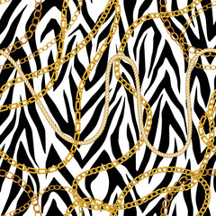 Chain seamless pattern. Animal  zebra print. Baroque trend. Vector illustration - obrazy, fototapety, plakaty