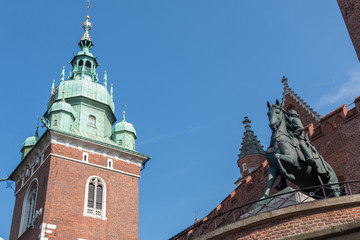  Wawel Royal Castle in Krakow Poland, with Tadeusz Kosciuszko Monument in front